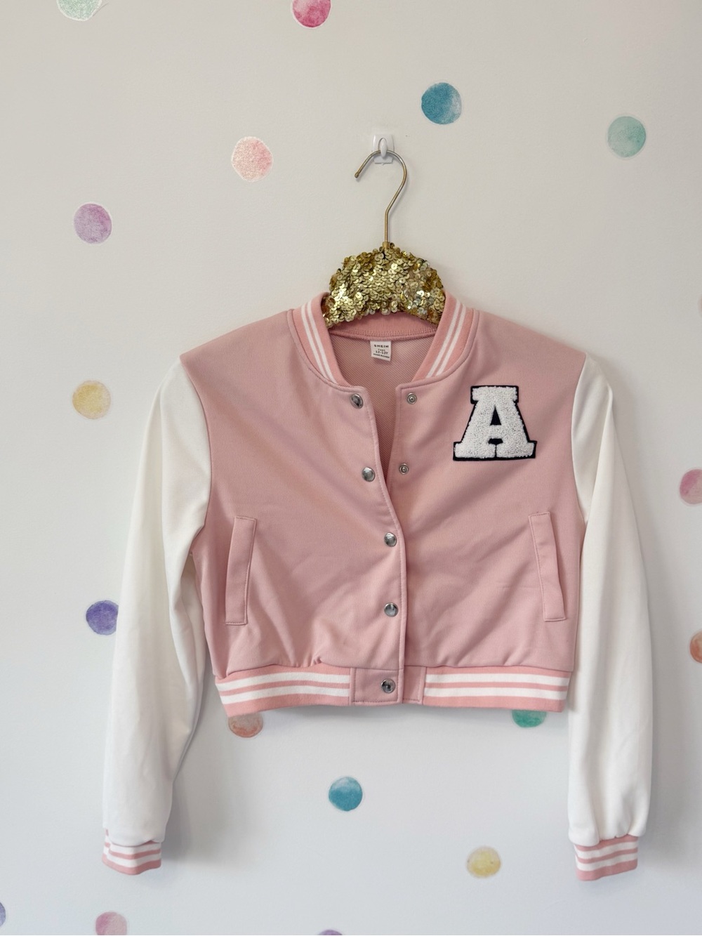 Girls' Pink & White Varsity Jacket with 'A' Patch